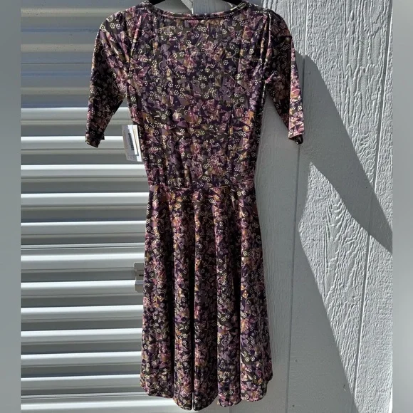 Brand New LuLaRoe Size XXS Plum, Olive, Golden Print Nicole Dress - Picture 2 of 8